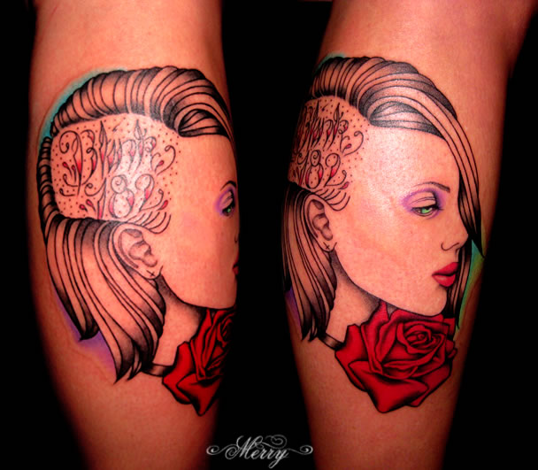 Custom Girl Profile Tattoo by Merry Wilson TattooNOW